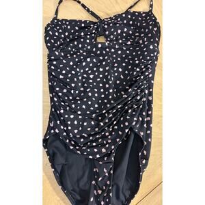 TRIMSHAPER Swimsuit One Piece Black Pink Polka Dot Ruched Tummy Slimming Bow 12